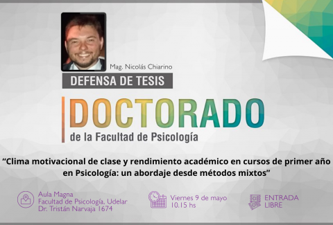 Afiche de invitación a la defensa de Nicolás Chiarino