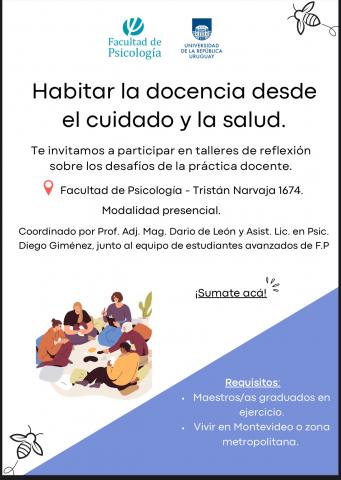 Afiche de convocatoria a talleres de autorreflexión "Habitar la docencia desde el cuidado y la salud"