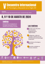 Afiche del V Encuentro de Psicología y Educación, a realizarse los días 8, 9 y 10 de agosto de 2024 en Facultad de Psicología, UdelaR.