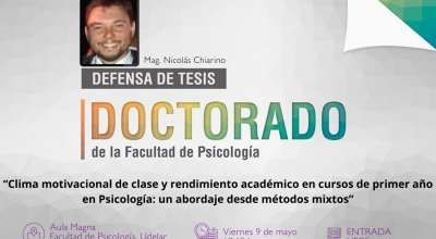 Afiche de invitación a la defensa de Nicolás Chiarino